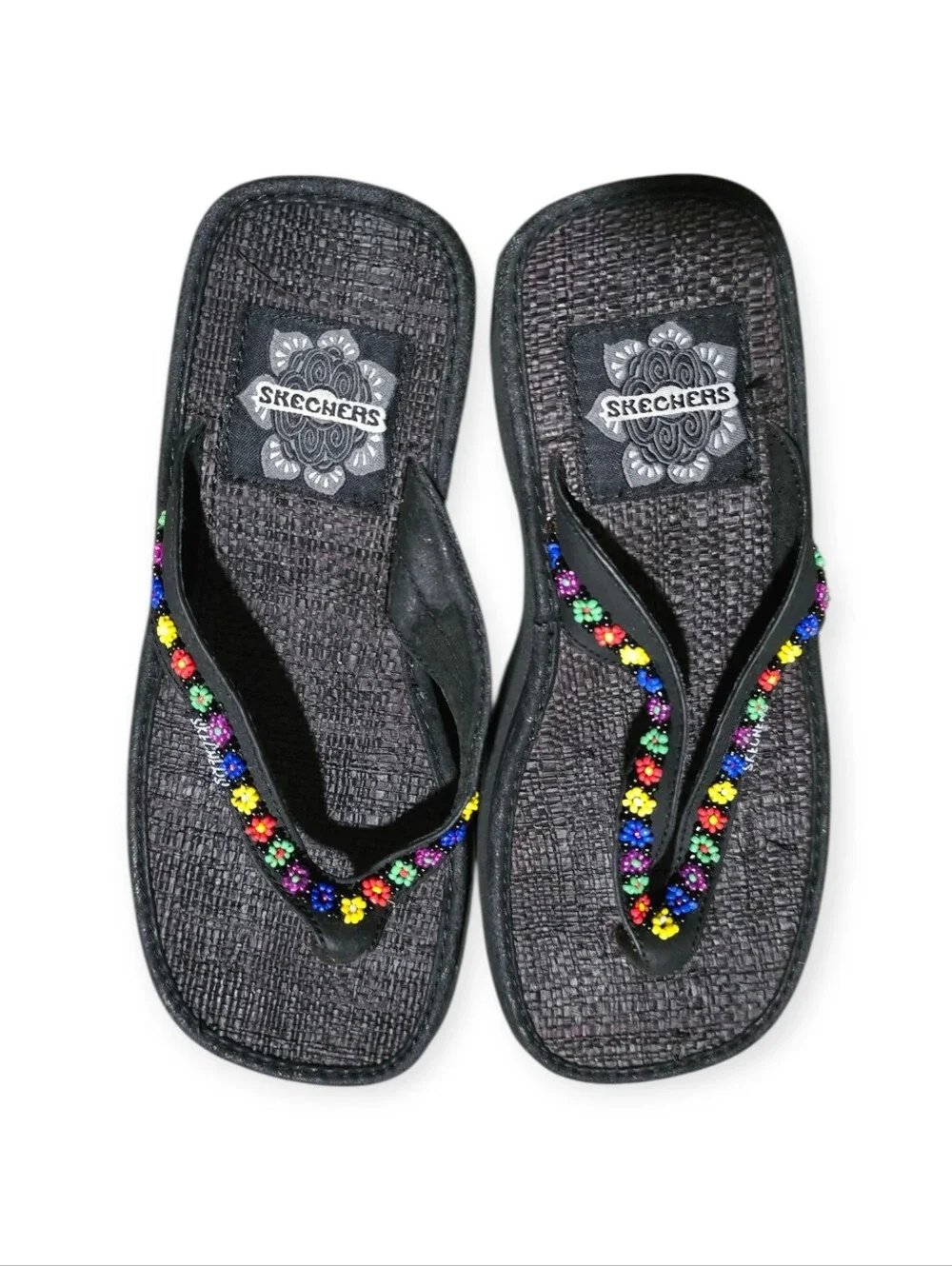 Skechers Wedge Beaded Flower Sandals